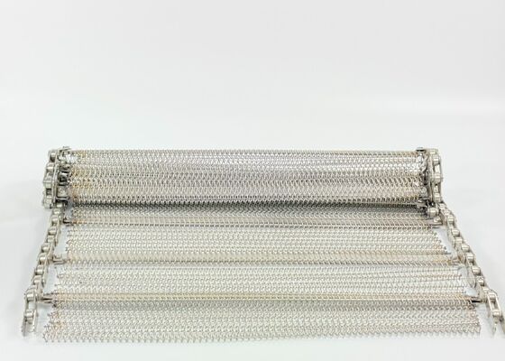 Tapis à bande métallique tissée équilibrée en acier inoxydable avec chaîne à rouleaux pour convoyeur, tapis de convoyeur de nettoyage de légumes de qualité alimentaire