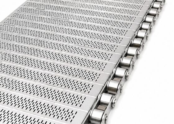 Ceinture de convoyeur en tôle perforée en acier inoxydable avec chaîne à rouleaux pour systèmes de transport industriels